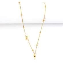 1pc New Fashion Initial Heart Eye Pendant Golden Stainless Steel Bead Chain Necklaces For Women - Yellow Gold - View 3