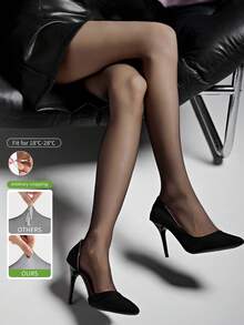 1 Pair Women's Multi-Color Core-Spun Tights, High Waist Leggings Suitable For Everyday Wear - Black - View 7