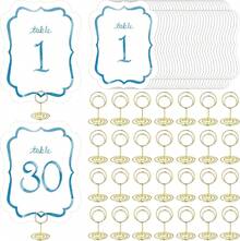 30 Set Scalloped Wedding Table Number Cards 1-30 Watercolor Blue Table Numbers Double Sided With Gold Holders For Wedding Reception Anniversary Party Event - 1 - 查看 8