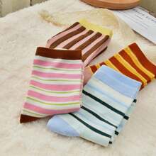Women Striped Socks, Cute Ankle Calf Sock For Women Cotton Knit Size 5-9, Medium Casual Women's Novelty Socks{Inchsize_nameinch:Inch5-9inch,Inchcolor_nameinch:InchStripedFWineredssinch} - 紅色的 - 查看 6