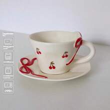 Cabin Kangaroo 1set Adorable Red Ribbon & Heart Ceramic Coffee Cup Set, Cute Valentine's Day Tea Cups With Saucer, Perfect For Romantic Breakfast & Gift For Her, Cottagecore Drinkware For Coffee Lovers - Nhiều màu - Xem 8