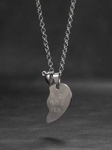 2pcs New Fashionable Minimalist Stainless Steel Heart Pendant Necklace, Suitable For Couples Everyday Wear, Great Gift For Boyfriend/Girlfriend On Valentine's Day - Silver - View 4