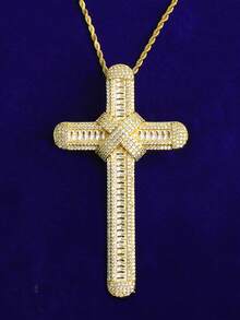 DUBSS 男士镶钻十字架项链吊坠，5A级立方氧化锆镀金嘻哈饰品 - Cross - 查看 9