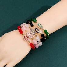 1pc Elegant Beaded Bracelet, Luxury Minimalist Delicate Elastic Cord Bracelet - Oil-drip Rhinestone Bracelet - View 3