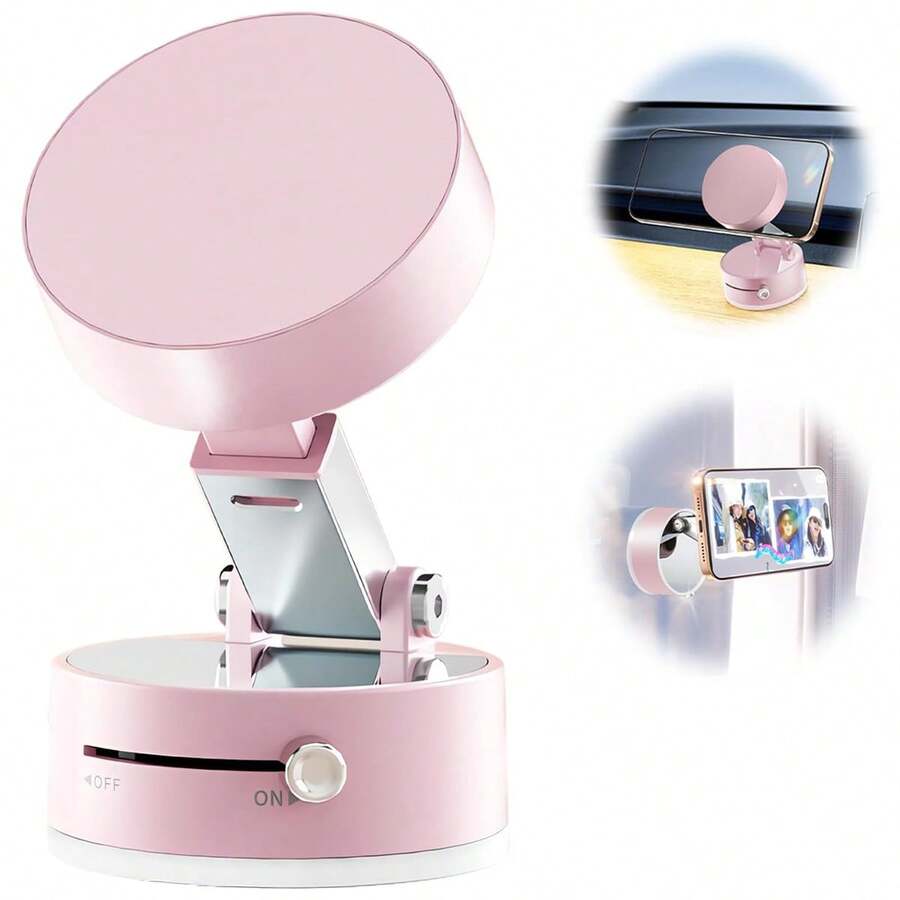 Vacuum Magnetic Suction Phone Holder, 2025 New Magnetic Suction Phone Mount, Foldable And Retractable Double-Sided Magnetic Phone Holder For All Phones - Pink - View 1