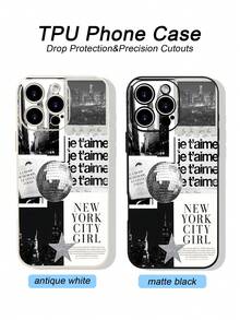 1PC Funda de teléfono TPU con diseño de ciudad de Nueva York en estilo urbano y moderno, arte gráfico en blanco y negro con toque elegante, protección para lente, resistente a caídas, textura mate suave, ideal para mujeres, amantes del estilo metropolitano y la moda contemporánea, regalo festivo, compatible con iPhone16/15/14/13/12/11/XS/XR/X/PLUS/PRO/PROMAX, compatible con Galaxy A21/A24/A25/A32/A34/A35/A54/A55, Galaxy S20/S21/S22/S23/S24 Ultra, agarre cómodo, regalo de temporada para amigos, novia, novio, familia - Negro - Ver 6