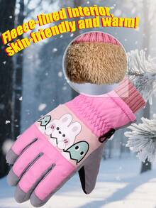 1 par de guantes de esquí con diseño de dibujos animados para niños, guantes de nieve impermeables con forro cálido para niños y niñas, adecuados para juegos al aire libre en clima frío