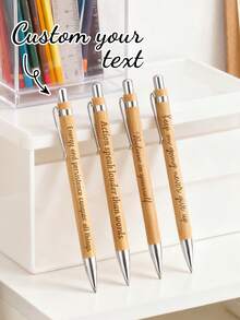 Engraved Wooden Ballpoint, Custom Gift, Christmas Friends,Customized Bamboo Pens With Inspiring Quotes, Quick-Drying And Extendable Ballpoint Pens For Writing, Suitable For Students, Teachers And Offices