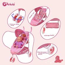 Anivia Brand Doll Stroller, Pretend Play Toy, 1 Set Foldable Doll Stroller Toy Suitable For Children 3+ Years Old, Fits 11-18 Inch Dolls, Can Be Used As Holiday, Christmas, And Birthday Gift. Doll Stroller With Quiet Wheels - Pink - View 4