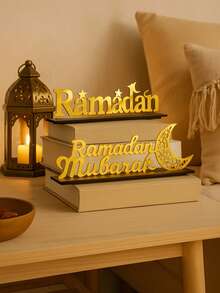 1pc Ramadan Mubarak Wooden Letter Decor - Easy To Install, Star Moon Acrylic Board Elements Design, Very Suitable For Ramadan, Islamic Holiday Decoration, Arabic Decoration Living Room Bedroom Kitchen Desktop Decor. - Gold - View 11