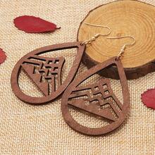 Wood Teardrop Earrings 2 Pairs Natural Wooden Dangle Earrings Gifts Women Girls - 山棕 - 查看 7