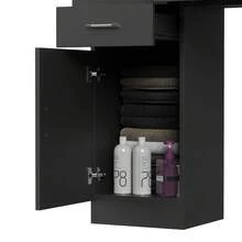 Advwin Wall-Mount Barber Station Salon Table With Storage Drawers, Shelves & Hair Dryer Holders, Professional Beauty Salon Furniture For Barbershop Or Home Studio, Perfect Holiday Gift For Stylists & Holiday Salon Upgrade (Mirror Not Included) - 黑色 - 查看 10