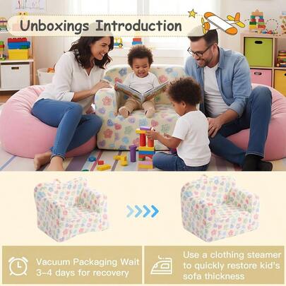 Kids Sofa, Chirldren Couch With Carrying Handle &Amp; Side Pockets, Kids Foam Chair, Toddler Armrest Chair,Baby Read Sof...