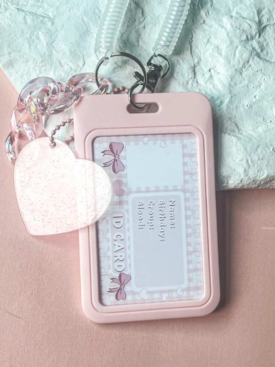 1pc Elegant Acrylic Card Holder With Heart Decor Keychain - For ID/Credit Card Storage & Protection, Fashionable Pendant Keychain, Gift For Friends - Multicolor - View 1