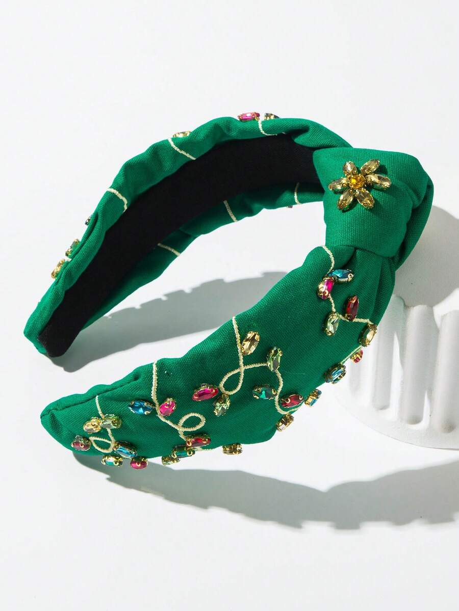 1件装多巴胺纯色布料打结发箍，奢华多彩水钻装饰高品质舞会礼服派对头饰，优雅女士发饰发箍，发带，发圈 - 綠色 - 查看 1