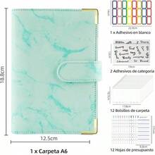 Organizador de Dinero A6, Organigastos Tipo Cartera Cuero con 12 Sobres Transparentes con Cierre, 12 Hojas de Planificador de Presupuesto de Finanzas, Libreta de Ahorro y Gastos con 3 Pegatinas, Rosa - Verde - Ver 4