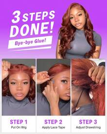 MEGALOOK 13x6 三合一蕾丝前假发 - 100% 真人发丝，预先修剪的发际线，波浪纹理，33号色，适合初学者，外观自然，适合办公室、万圣节等场合 - S33 - 查看 7