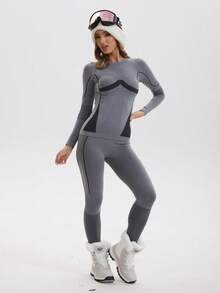 Conjunto de ropa deportiva de manga larga para mujer en invierno, Navidad y Acción de Gracias, Ropa de abrigo cálida, Conjunto de ropa interior térmica funcional y sin costuras para mujer, Traje de esquí para mujer en invierno, Chándal de mujer, Conjunto de ropa interior térmica de forro polar para mujer, Capa base de tops y pantalones para trajes de esquí en clima frío