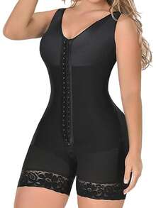 Lace Hooks U Neck Plus Size Glue Crotchless Slimming BBL Frim Bodysuits Waist Trainer Women Full Body Shaper Shapewear - màu đen - Xem 3