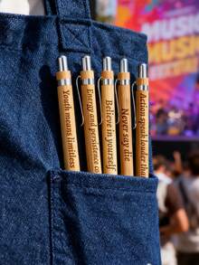 Engraved Wooden Ballpoint, Custom Gift, Christmas Friends,Customized Bamboo Pens With Inspiring Quotes, Quick-Drying And Extendable Ballpoint Pens For Writing, Suitable For Students, Teachers And Offices