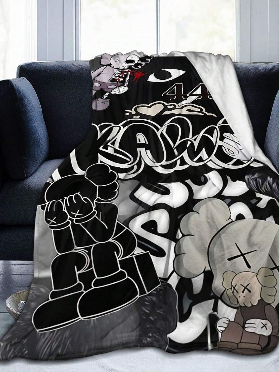 Kawss Kawaii Kaw Blanket Luxury Anime Flannel Blanket - Ultra Soft Cartoon Print, The Perfect Gift For Any Occasion, Christmas, Birthday, For Home, Camping & Travel Use - 黑色 - 查看 1