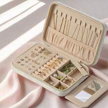 1pc Premium Velvet Zipper Jewelry Box, Earring Necklace Ring Organizer Case, Large Capacity Velvet Jewelry Storage Box, Unique Gift For Women, Suitable For Travel - Multicolor - View 9