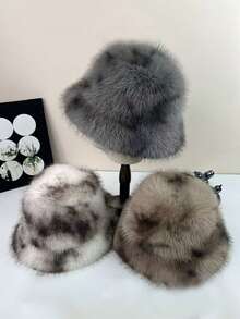 1pc新款扎染人造毛皮斗笠，女士冬季时尚保暖帽，蓬松防风防寒帽，适合日常佩戴冬季装备 - A - 查看 1