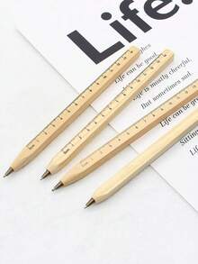 1pc Wooden Printed Ballpoint Pen, Multifunctional Signature Pen, Natural Wood