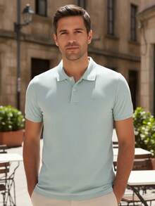 Ogochi Men's Basic Plain Polo Shirt With Logo, No Pocket, Original - 灰霧 - 查看 5