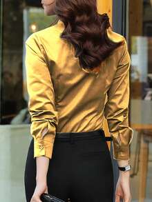Camisa verde aguacate de primavera/otoño 2026, blusa de manga larga para uso formal y profesional en la oficina para mujeres - Amarillo - Ver 3