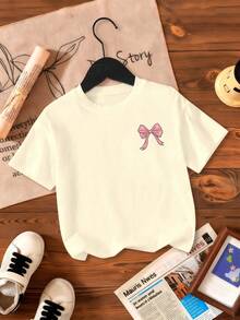 Áo thun tay ngắn in họa tiết hoạt hình cho bé gái - Màu be - Xem 2