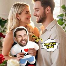 定制“我爱你”照片抱枕 - 个性化人脸毛绒玩具，针织面料，爱心图案，表达爱意，情侣家居装饰佳品，浪漫家居装饰 | 趣味设计 | 针织纹理，装饰抱枕，沙漠秋日温馨，为您的家增添浪漫气息