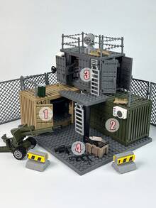 MOC Military Container Building Blocks Set, Soldier Base Scene, Watchtower/Military Weapon Accessories Storage/Camp Tent, Adult Architecture Bricks, Boys Toys, Room Decor, Battle Game Scene Simulation, Collection Display - Multicolor - View 4