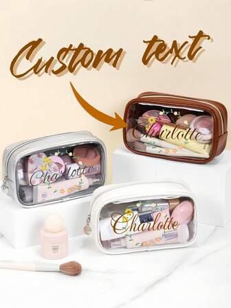 Neceser de cuero semitransparente con texto personalizado - Bolsa de aseo portátil, de alta calidad y duradera, gran capacidad, diseño visual claro, impresión de logotipo personalizado, excelente regalo para amantes de los viajes