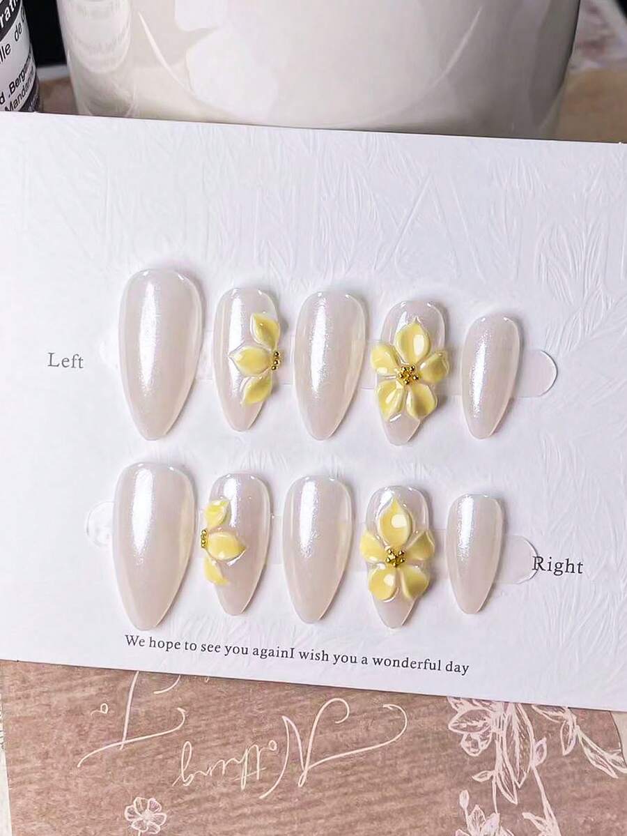 10片装简约百搭渐变椭圆形美甲贴纸 - 藍色 - 查看 1