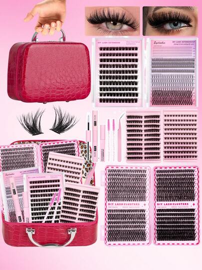 1524pcs, 640pcs, 480pcs, 160pcs, 8 Styles Mixed Single Cluster False Eyelashes, 20D, 30D, 40D, 60D, 80D, 100D False Eyelash Cluster Extension Kit, Mixed Single Cluster False Eyelashes Set, Includes Eyelash Glue, Makeup Remover, Eyelash Tweezers, Eyelash Brush, DIY Eyelash Extension At Home