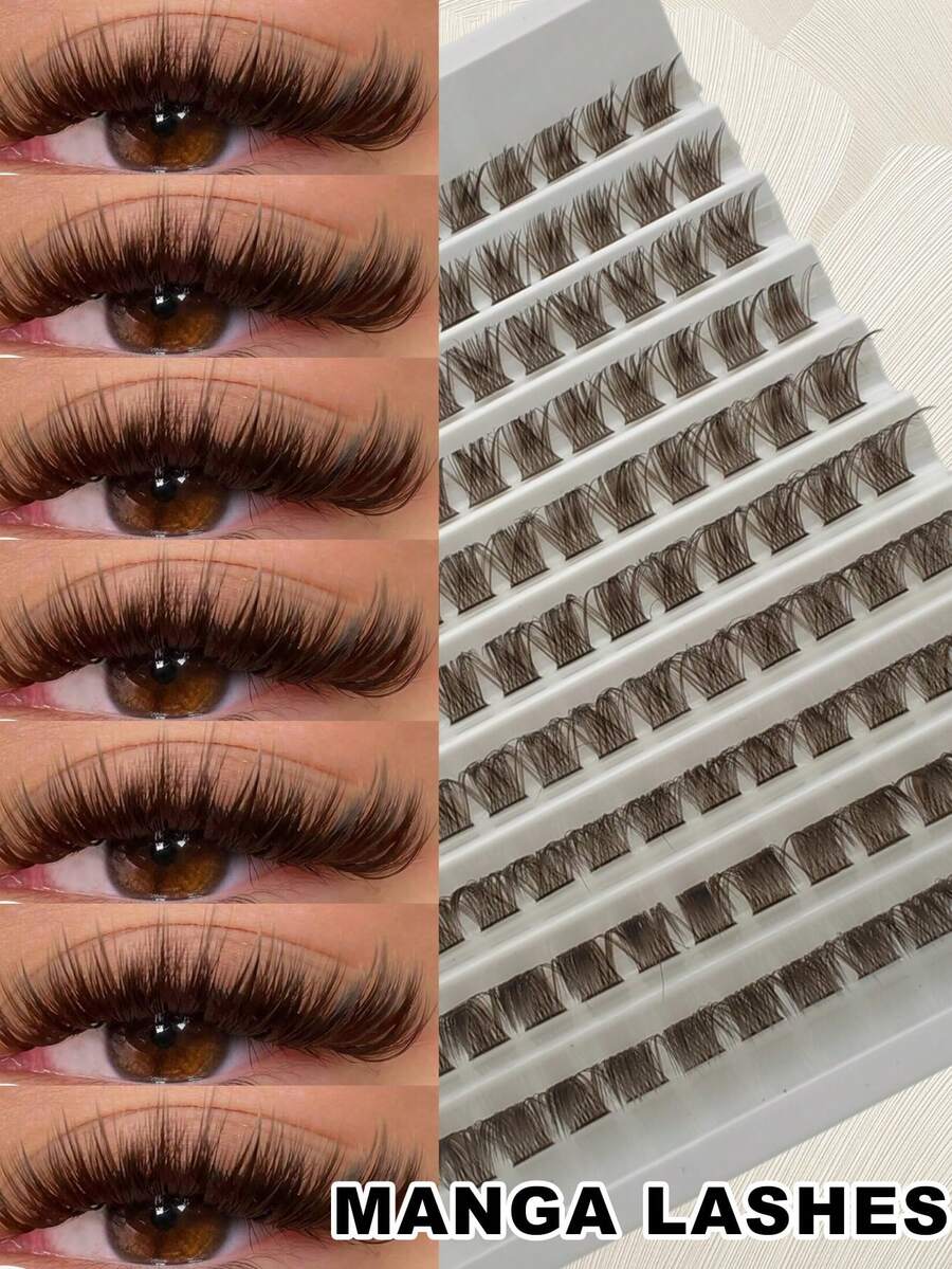 120pcs Fluffy Eyelash Extension Set, Brown Eyelashes, Artificial Mink Eyelashes, Lightweight Eyelashes, DIY Eyelash Convenience Set, Creating A DIY Eyelash Revolution, Suitable For Beginners To Use Eyelashes Daily Wear, Halloween, Christmas, Dates & Party - C - View 1