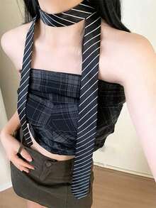 1pc Polka Dot Scarf Women's Tie Fashion Headband, Fashion Polka Dot Scarf Polka Dot Leopard Print Belt Long Narrow Belt Summer, School Fall, Autumn, Halloween - 黑與白 - 查看 5