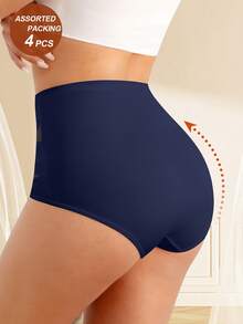 4pcs Random Combination High Waisted Women'S Panties Breathable Mesh Cross Traceless Triangle Panties - 彩色 - 查看 3