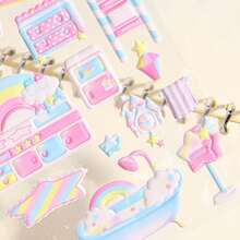 3D卡通粉色贴纸，可爱公主风房间装饰，DIY剪贴簿贴纸，适用于日记本、手工艺品、手机壳、笔记本、包包等。 - 彩色 - 查看 9