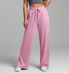 Wide Leg Pants With Flare Leg, Sophisticated Fit, Structured Style, High , Contemporary, Casual, Comfortable, Modern, Chic - Baby Pink - View 14