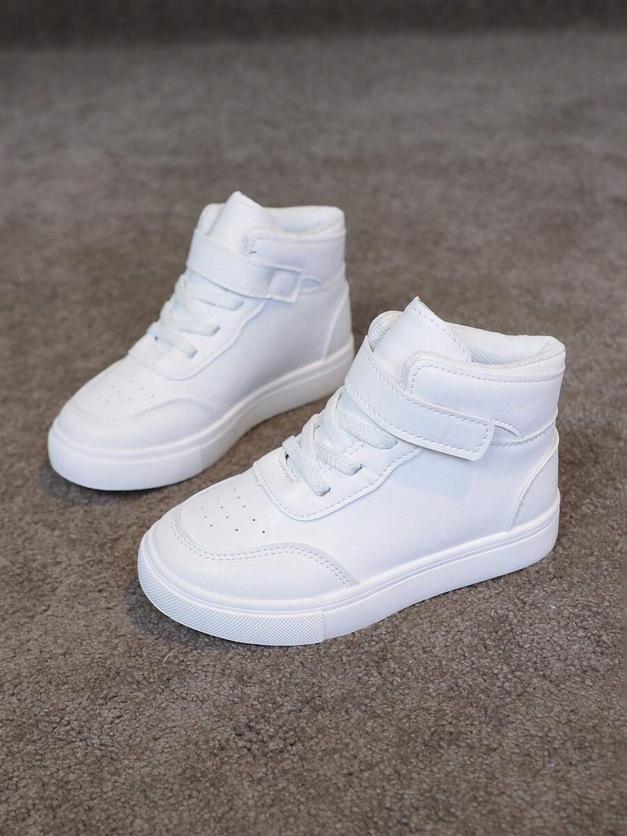 1双时尚休闲简约校园风儿童户外高帮平底滑板鞋，适合所有季节 - 白色 - 查看 1