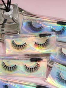 MAANGE 10/20对自然交叉浓密假睫毛，4种款式，含20支睫毛刷，卡通风格，可重复使用，精致日常佩戴，3D水貂毛睫毛，纤长卷翘，凌乱多层，长款假睫毛 - 黑色 - 查看 11