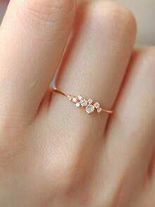 1 S925 Sterling Silver Irregular Shiny Zirconia Utra-Fine Ring, Versatile For Daily Commuting For Women - Rose Gold - View 4