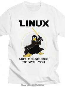 Linux May The Source Be With You T Shirt Men Penguin Programmer Developer Programming T-shirt Coding Nerd Coder Tee Tops - Blanco - Ver 1