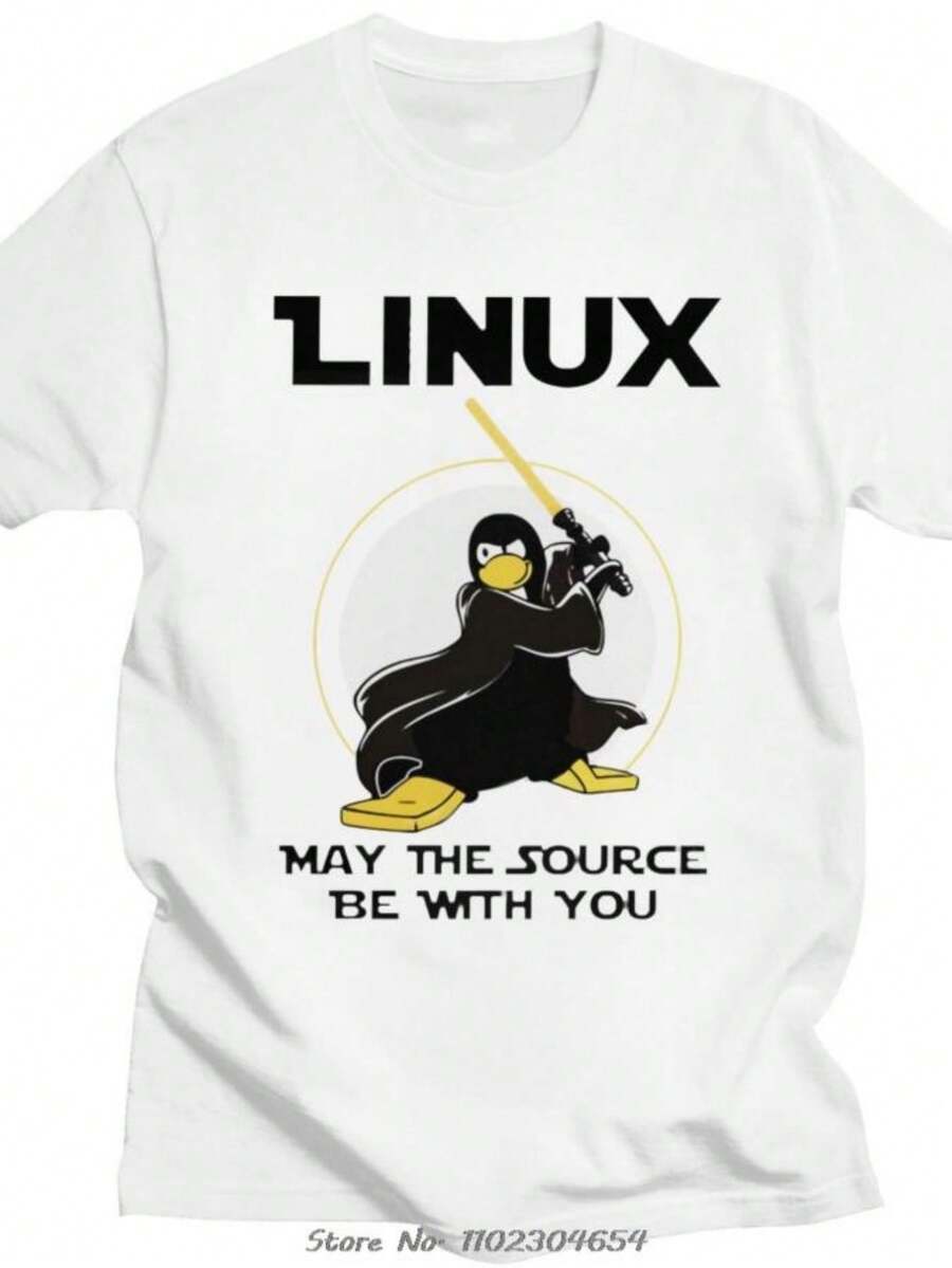 Linux May The Source Be With You T Shirt Men Penguin Programmer Developer Programming T-shirt Coding Nerd Coder Tee Tops - Blanco - Ver 1