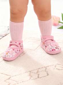 1 Pair Infant Girl Princess Shoes Socks, Lace Bow Soft Bottom Non-Slip Prewalker Shoes, Suitable For 0-12 Months Infant - Pink - View 3