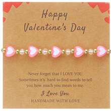 情人节手链，简约百搭粉色心形信封软陶珠情侣手链 - 彩色 - 查看 11