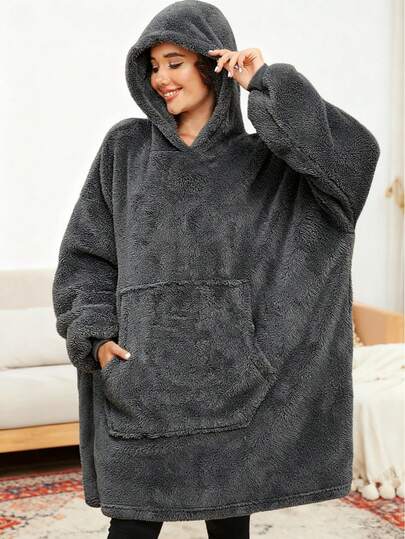 Manta con capucha, sudadera con capucha extra grande de felpa sherpa con bolsillo y mangas enormes, adecuada para adultos, regalo de manta gris cálida y acogedora para mujeres