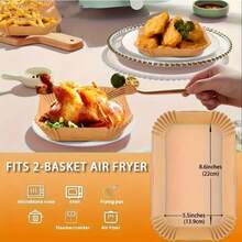 50/100 piezas Forros desechables antiadherentes para freidora de aire Moroder - Rectangulares, papel de hornear a prueba de aceite e impermeable, adecuado para freidoras de aire de doble capa, excelente para freír papas fritas, nuggets de pollo, alitas y talla grande. - Multicolor - Ver 5